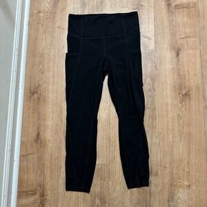 Athleta | Women's Black Spotted Sheer Mesh Panel High Waisted Leggings, Size M